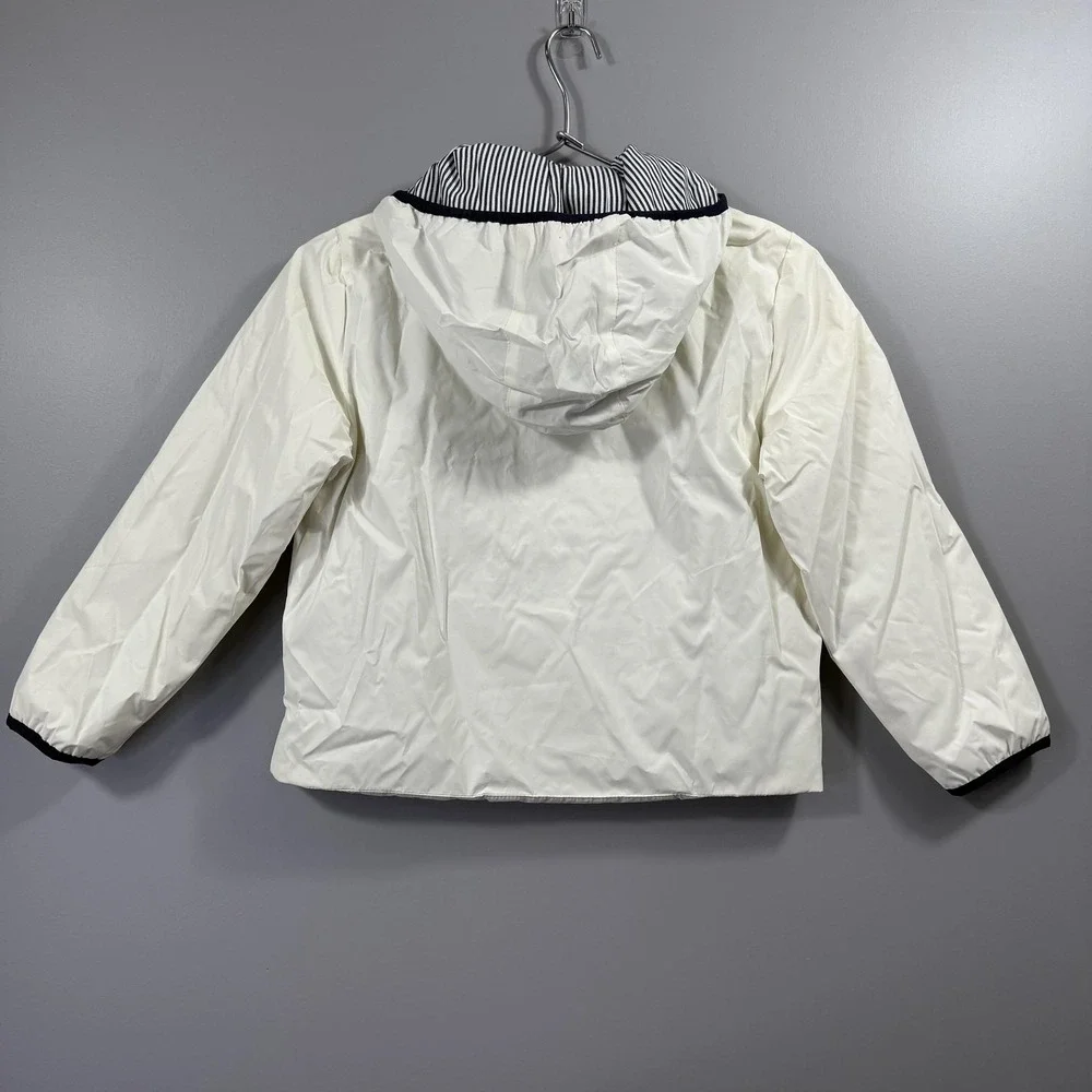 NWT Jacadi Jacket Kids 7-8 Years White Hooded Windbreaker Full Zip Cotton Lined